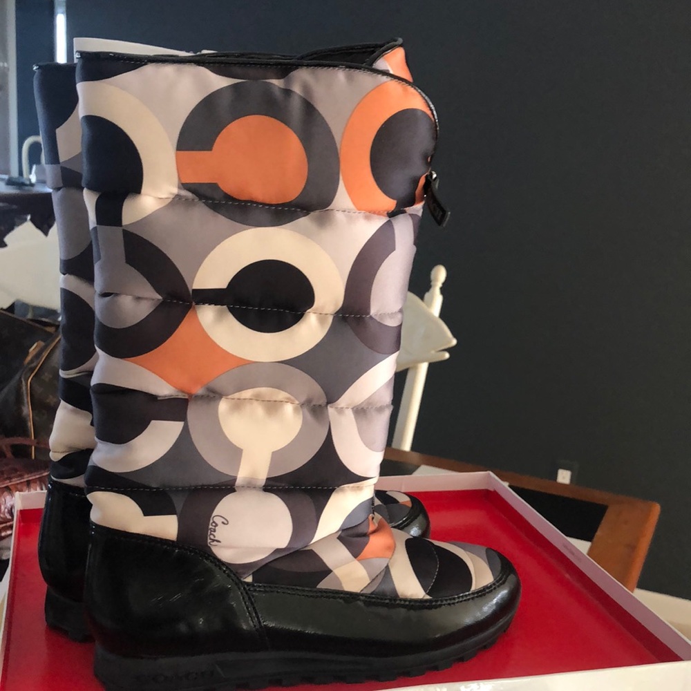 Women's Winter Rain Boots in Orange, Black & Cream
